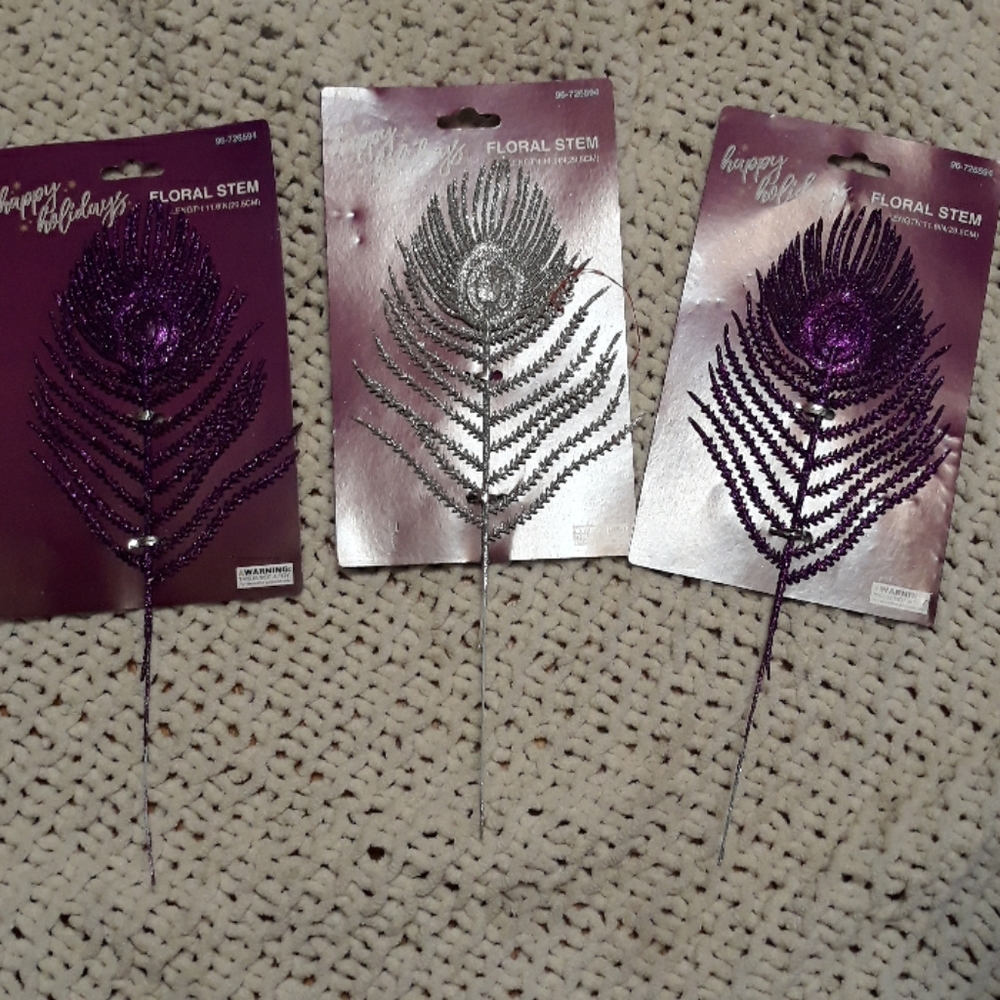 Glitter purple and silver floral stem